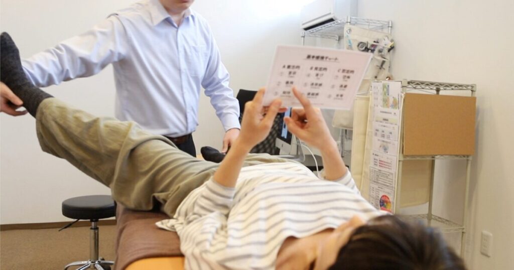 PCRT（心身条件反射療法）チャート検査の様子（佐野市）