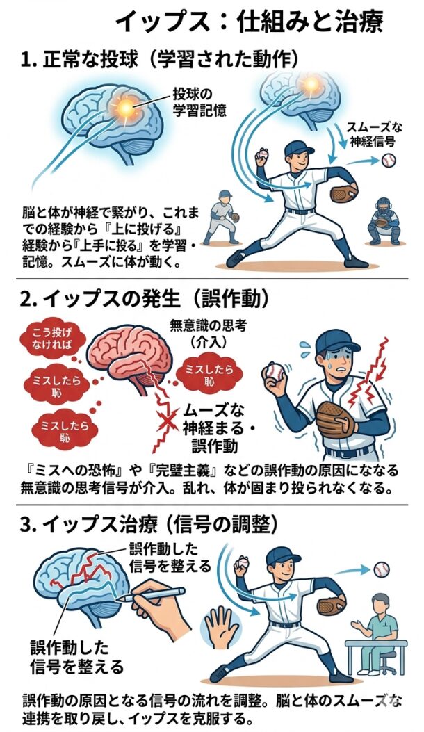 イップス治療での脳の誤作動切り替え解説画像